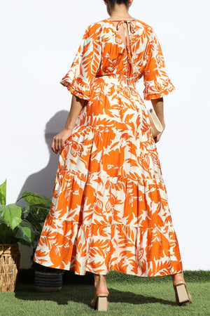DD8117, FLORAL V NECK TIERED MIDI DRESS