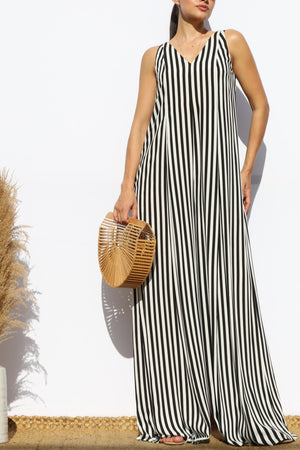 DD7876, STRIPED LOOSE FIT FLARE-LEG JUMPSUIT