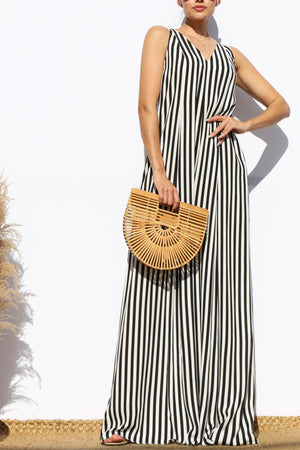 DD7876, STRIPED LOOSE FIT FLARE-LEG JUMPSUIT