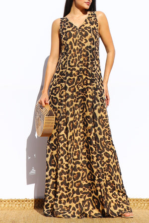 DD7901, LEOPARD LOOSE FIT FLARE-LEG JUMPSUIT