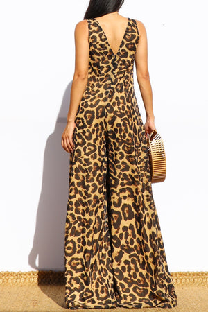 DD7901, LEOPARD LOOSE FIT FLARE-LEG JUMPSUIT