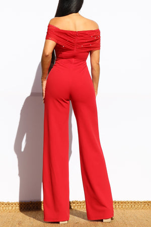 DD7891, PEARL OFF SHOULDER KNIT JUMPSUIT