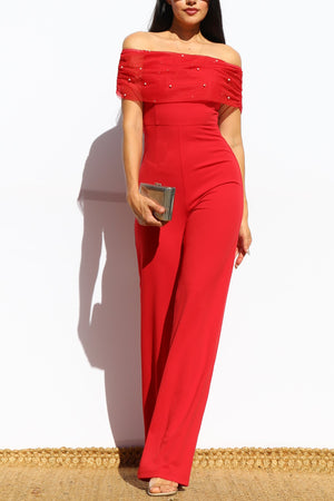 DD7891, PEARL OFF SHOULDER KNIT JUMPSUIT