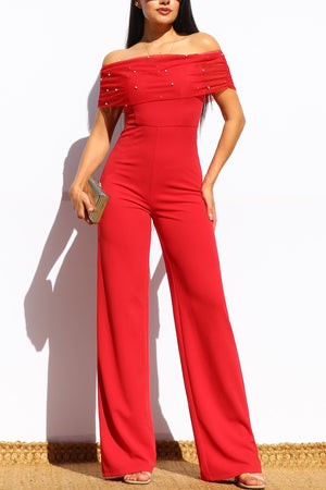 DD7891, PEARL OFF SHOULDER KNIT JUMPSUIT