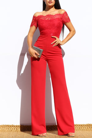 DD7979, LACE OFF SHOULDER KNIT JUMPSUIT