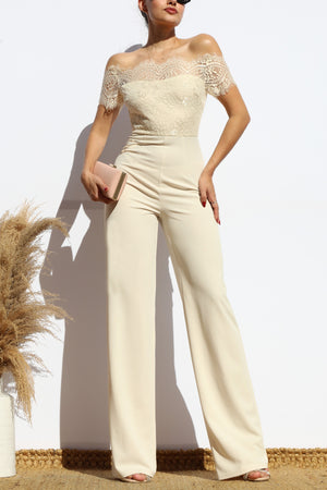 DD7979, LACE OFF SHOULDER KNIT JUMPSUIT
