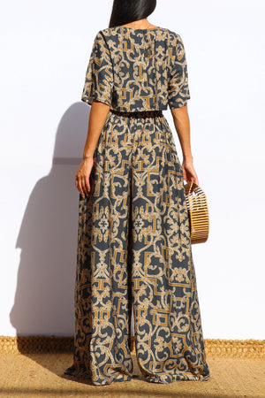 DD7865, PRINTED LOOSE FIT TOP AND FLARE-LEG PANTS SET