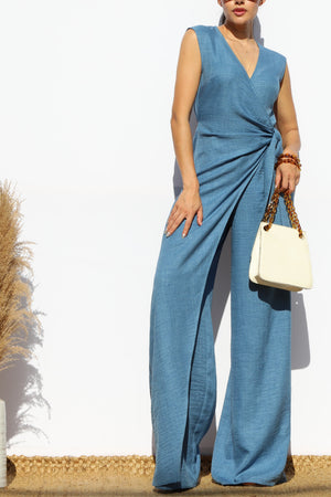 DD7984, LOOSE FIT WRAP FLARE-LEG JUMPSUIT