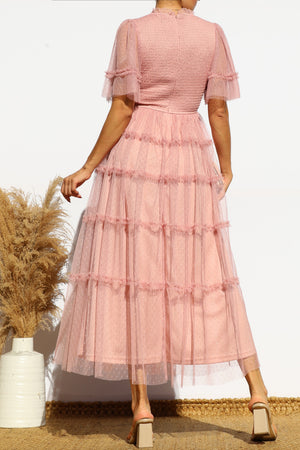 DD7810, RUFFLED MESH MIDI DRESS
