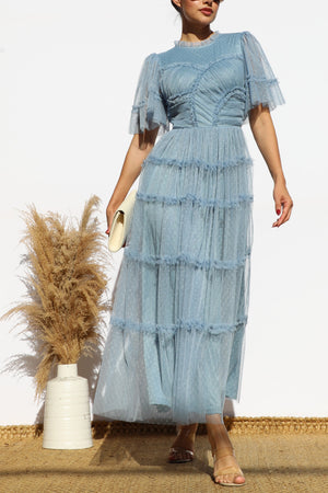 DD7810, RUFFLED MESH MIDI DRESS