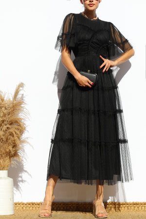 DD7810, RUFFLED MESH MIDI DRESS