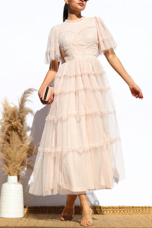 DD7810, RUFFLED MESH MIDI DRESS