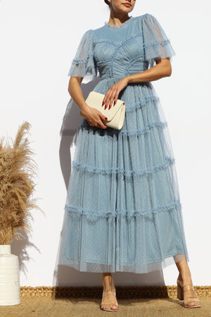 DD7810, RUFFLED MESH MIDI DRESS