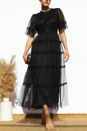 DD7810, RUFFLED MESH MIDI DRESS