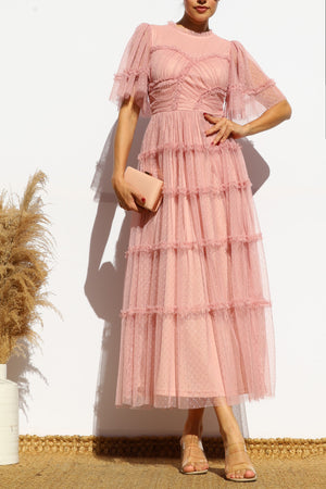 DD7810, RUFFLED MESH MIDI DRESS