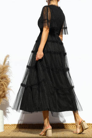 DD7810, RUFFLED MESH MIDI DRESS