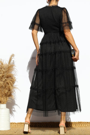 DD7810, RUFFLED MESH MIDI DRESS
