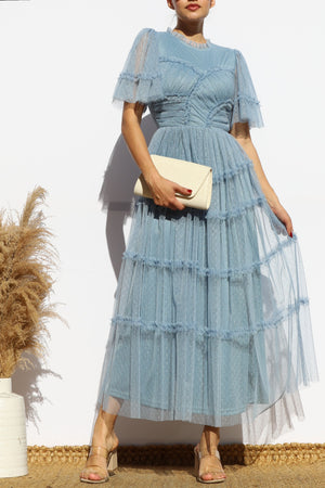 DD7810, RUFFLED MESH MIDI DRESS