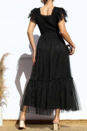 DD7842, LACE TOP MESH MIDI DRESS