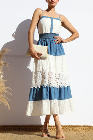 DD7878, MULTI EYELET LACE TUBE MIDI DRESS
