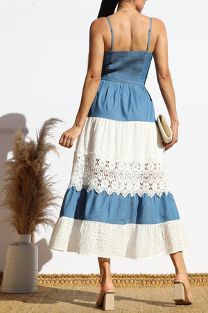 DD7878, MULTI EYELET LACE TUBE MIDI DRESS