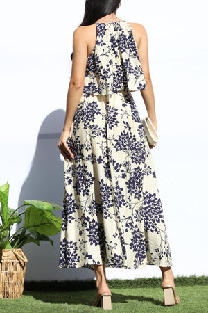 DD7923, FLORAL RUFFLED TOP MIDI DRESS