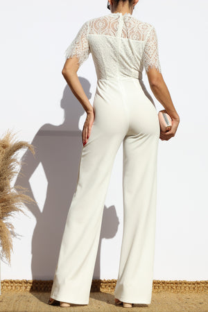 DD7926, LACE TOP SHORT SLEEVE JUMPSUIT