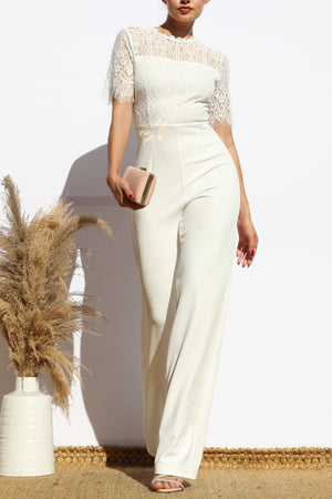 DD7926, LACE TOP SHORT SLEEVE JUMPSUIT