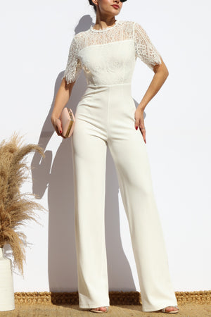 DD7926, LACE TOP SHORT SLEEVE JUMPSUIT