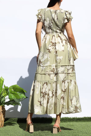 DD8129, PRINTED LACE TOP MIDI DRESS