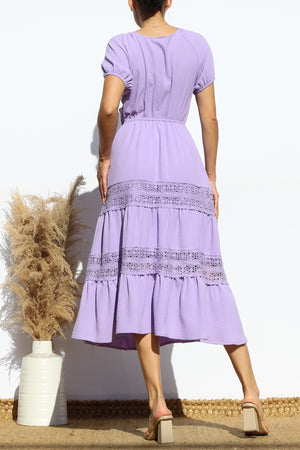 DD6018, SMOCKED TOP LACE MIDI DRESS