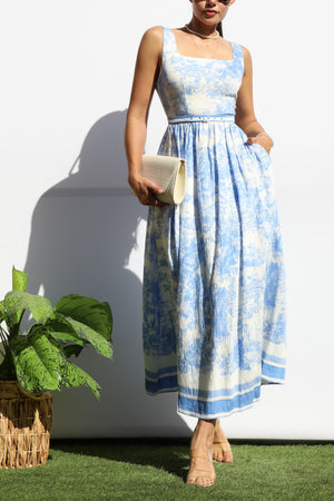 DD8120, PRINTED SQUARE NECK MIDI DRESS
