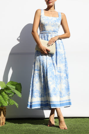 DD8120, PRINTED SQUARE NECK MIDI DRESS
