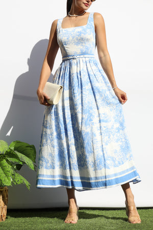 DD8120, PRINTED SQUARE NECK MIDI DRESS