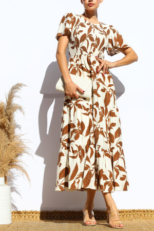 DD7912, SMOCKED TOP TIERED MIDI DRESS