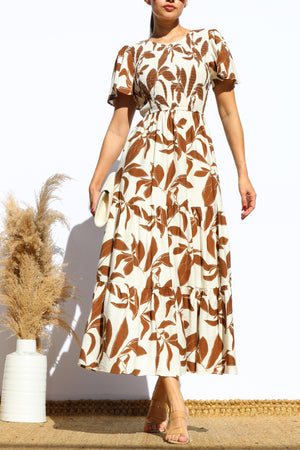 DD7912, SMOCKED TOP TIERED MIDI DRESS