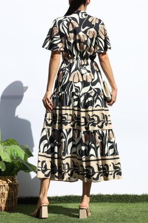 DD7940, PRINTED BUTTON DOWN MIDI DRESS