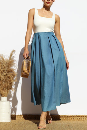 DD8100, SQUARE NECK DENIM MIDI DRESS