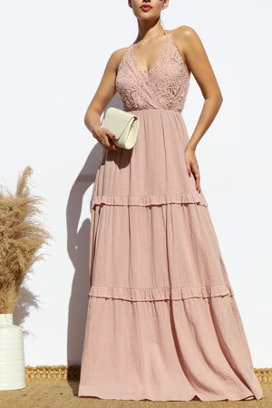 DD8189, LACE V NECK MAXI DRESS