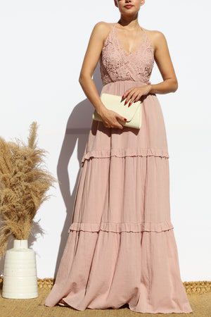 DD8189, LACE V NECK MAXI DRESS