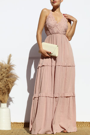 DD8189, LACE V NECK MAXI DRESS