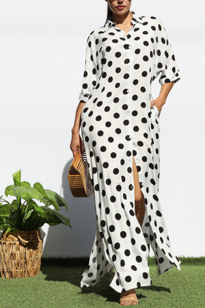 DD7869, POLKA DOT BUTTON DOWN SHIRT DRESS