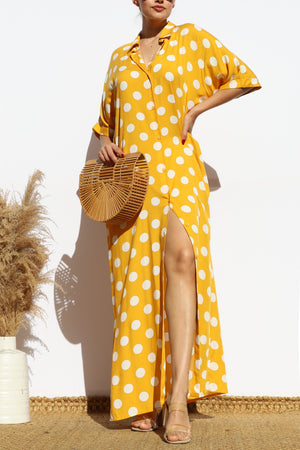 DD7869, POLKA DOT BUTTON DOWN SHIRT DRESS