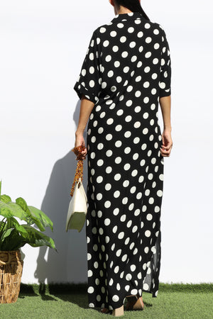 DD7869, POLKA DOT BUTTON DOWN SHIRT DRESS