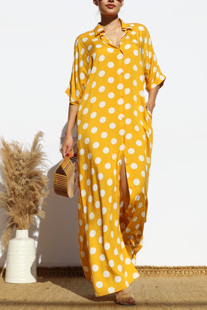 DD7869, POLKA DOT BUTTON DOWN SHIRT DRESS