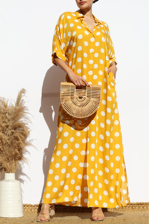 DD7869, POLKA DOT BUTTON DOWN SHIRT DRESS