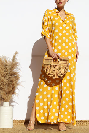 DD7869, POLKA DOT BUTTON DOWN SHIRT DRESS