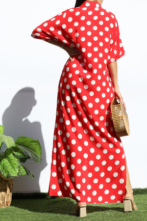 DD7869, POLKA DOT BUTTON DOWN SHIRT DRESS