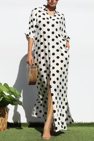 DD7869, POLKA DOT BUTTON DOWN SHIRT DRESS