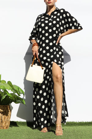 DD7869, POLKA DOT BUTTON DOWN SHIRT DRESS